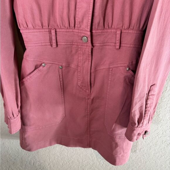 Avec Les Filles Pink Coverall Denim 3/4 Snap Front Patch Pocket Dress Size S - Picture 9 of 15